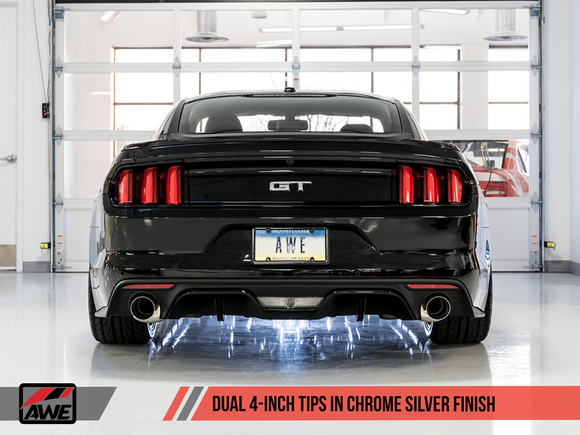 AWE Track Edition Cat-back Exhaust for S550 Mustang GT - Chrome Silver Tips