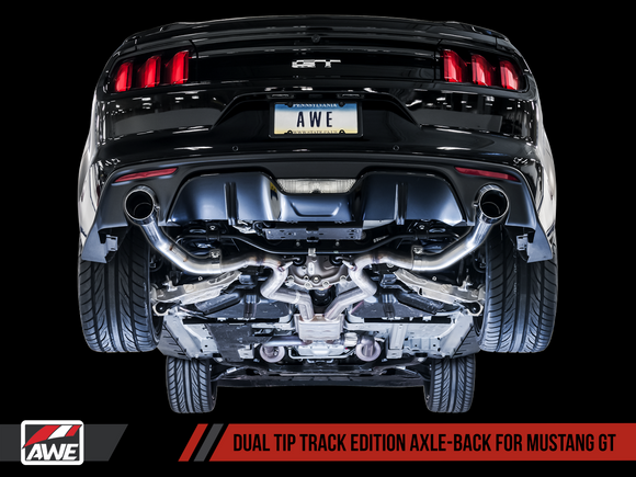 AWE Track Edition Cat-back Exhaust for S550 Mustang GT - Diamond Black Tips