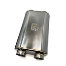 Stainless Bros 17in OAL 2.5in Thin Oval SS304 Polished Finish Muffler - 2.5in Dual In/Dual Out-1