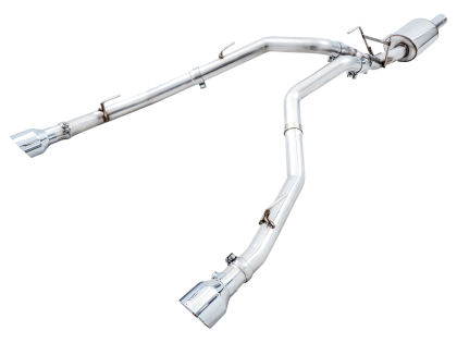 AWE 0FG Dual Rear Exit Catback Exhaust for 4th Gen RAM 1500 5.7L (with bumper cutouts) - Chrome Silver Tips