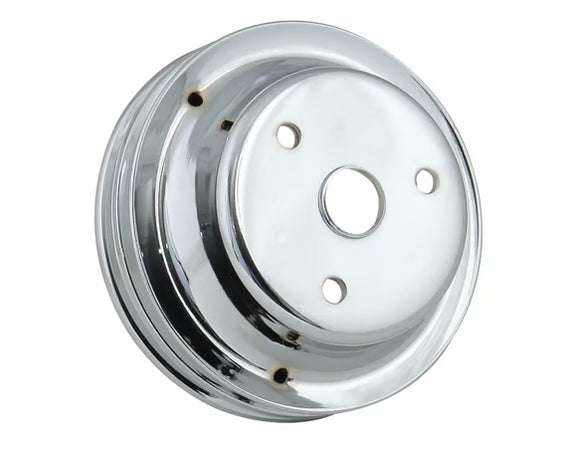 Mr. Gasket Crankshaft Pulley - Chrome - Double Groove 1969-1985 Small Block Chevrolet with Long Water Pump