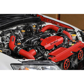 Grimmspeed Front Mount Intercooler Kit Black Coated Inc. Red Piping For Subaru 08-14 WRX - 0