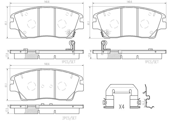 Brembo 17-20 Hyundai Elantra/16-21 Tucson Front Premium NAO Ceramic OE Equivalent Pad 58101D3A11