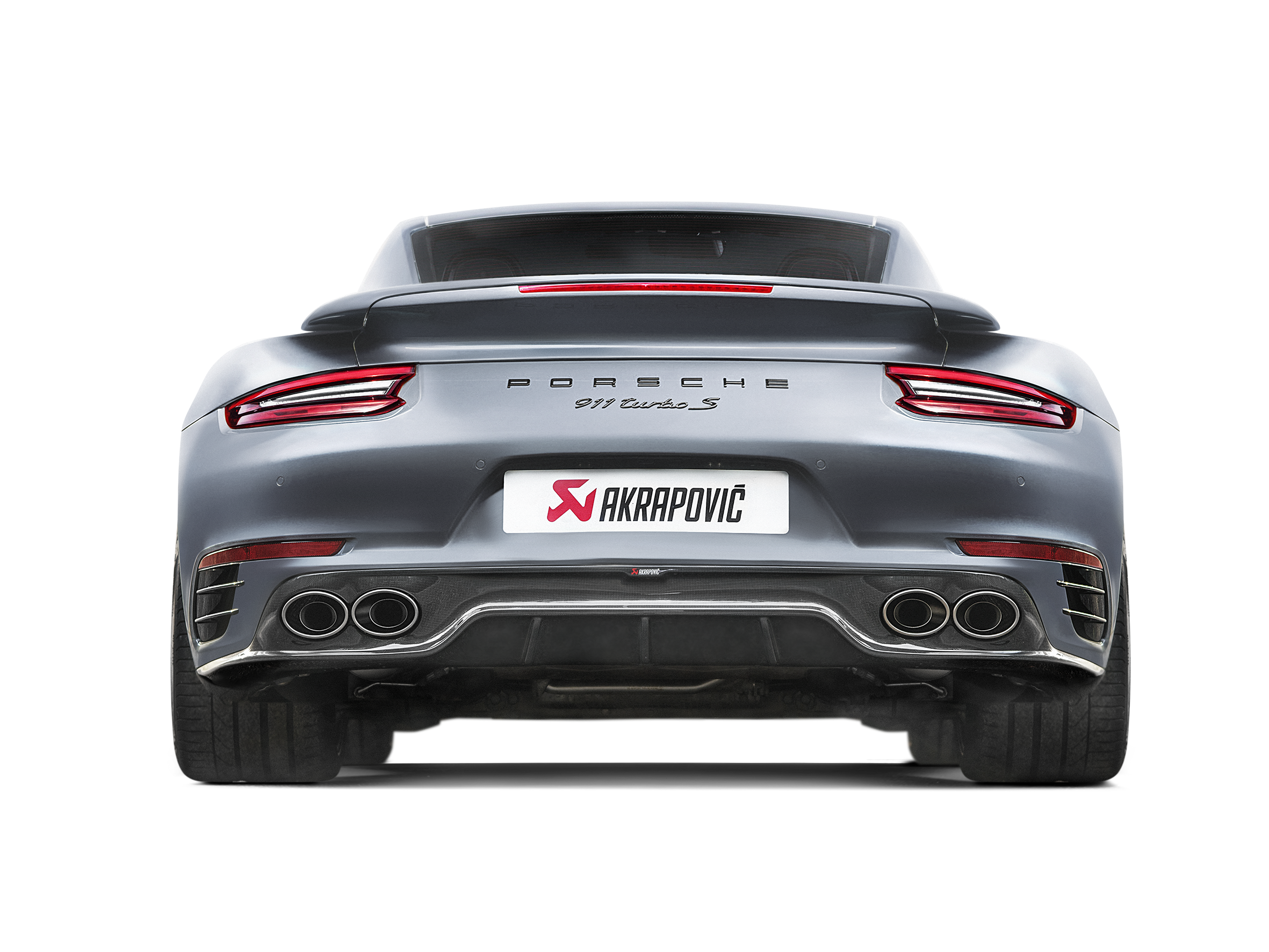 Akrapovic 16-19 Porsche 911 Turbo/Turbo S (991.2) Slip-On Line (Titanium) w/ Tips & Gloss Diffuser