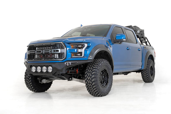 Addictive Desert Designs 17-20 Ford F-150 Raptor Bomber Front Bumper w/ 4 Rigid 360 6in Round Mounts