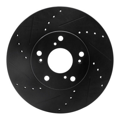 R1 06-15 Honda Civic Front Left Drilled & Slotted Black Brake Rotor