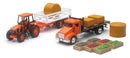 New Ray Toys Kubota Farm Tractor Play Set with Truck, Trailer, Crates and Haybales/ Scale - 1:32-1