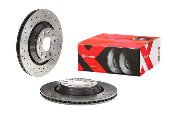 Brembo 2019 Audi A3 Quattro/19-20 Q3/17-20 RS3 Rear Premium Xtra Cross Drilled UV Coated Rotor 1K0615601N
