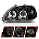 ANZO 1996-1998 Honda Civic Projector Headlights w/ Halo Black-2