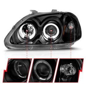 ANZO 1996-1998 Honda Civic Projector Headlights w/ Halo Black - 0