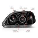 ANZO 1996-1998 Honda Civic Projector Headlights w/ Halo Black-3