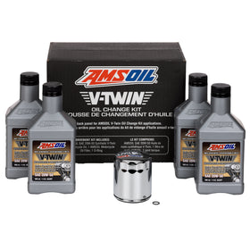 AMSOIL 20W-50 Synthetic V-Twin Oil Change Kit - 4 Quarts with Chrome Filter One