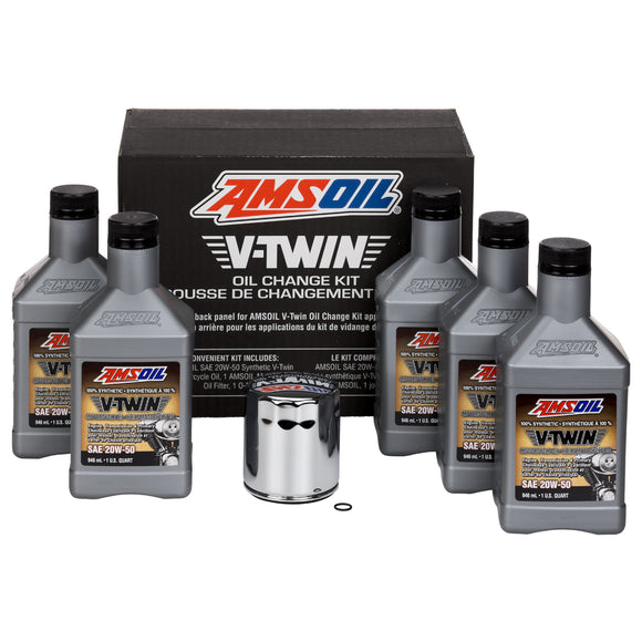 AMSOIL 20W-50 Synthetic V-Twin Oil Change Kit - 5 Quarts with Chrome Filter One