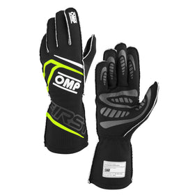 OMP FIRST GLOVES FIA 8856-2018 MY2025 BLACK / FLUO YELLOW SZ S