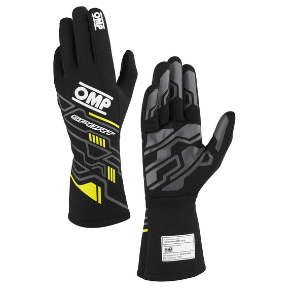 OMP SPORT GLOVES FIA 8856-2018 MY2025 BLACK / FLUO YELLOW SZ XS