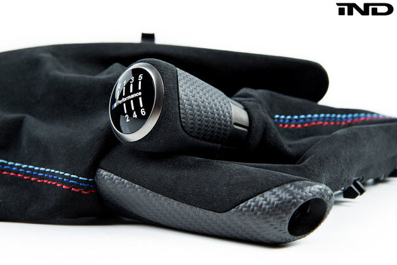 IND F8X M3 / M4 Matte Carbon + Alcantara Shift Boot Set - Straight Stitch