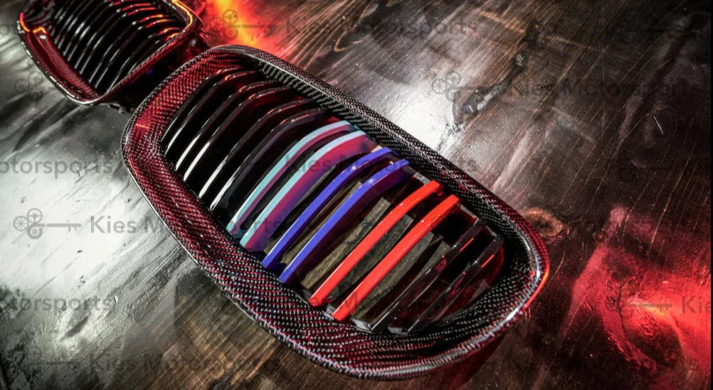 2008-2012 BMW 3 Series (E90) LCI Carbon Fiber Double Slatted Kidney Grilles