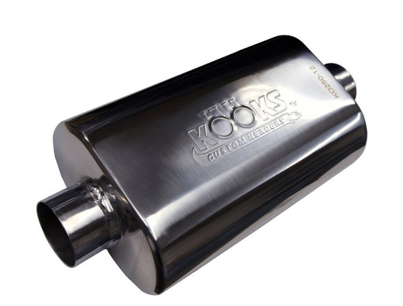 Kooks Universal 2-1/2" Oval Center/Center Muffler 12" Long Body . Polished Stainless Steel.