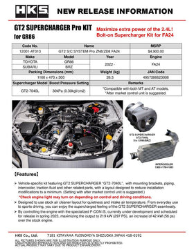 HKS Toyota GR8 ZN8 FA24 STEP0 GT2 Supercharger Pro Kit