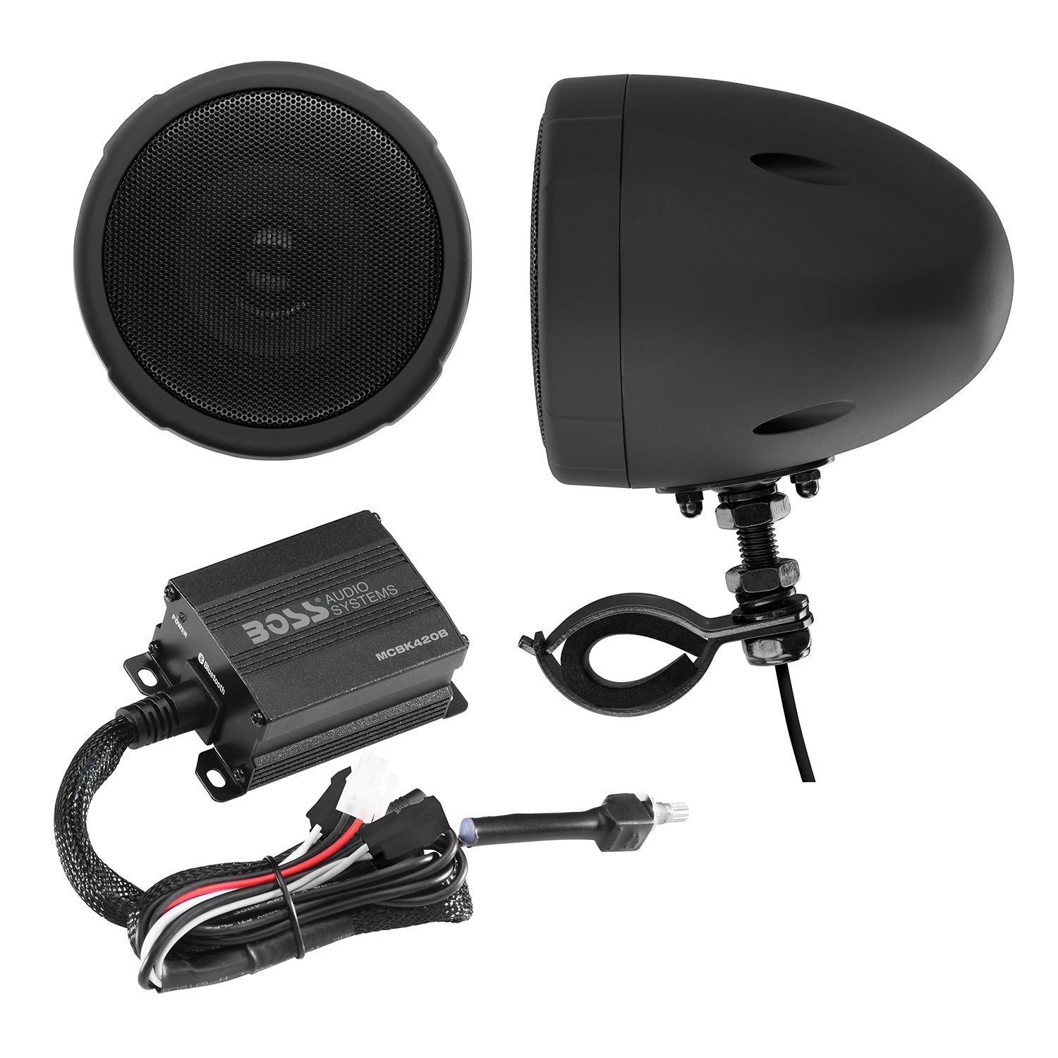 Boss Audio Systems Motorcycle Speaker Amplifier/ Bluetooth/ 3in Speakers Pair- Black - 0