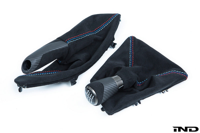 IND F8X M3 / M4 Matte Carbon + Alcantara Shift Boot Set - Straight Stitch