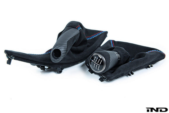 IND F8X M3 / M4 Matte Carbon + Alcantara Shift Boot Set - Straight Stitch