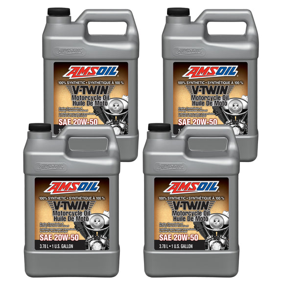 AMSOIL 20W-50 100% Synthetic V-Twin Motorcycle Oil Case of 4