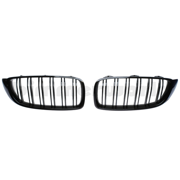 Gloss Black Front Grilles - 4 Series F32,F33,F36 F8X M3/M4 - Dual Slats