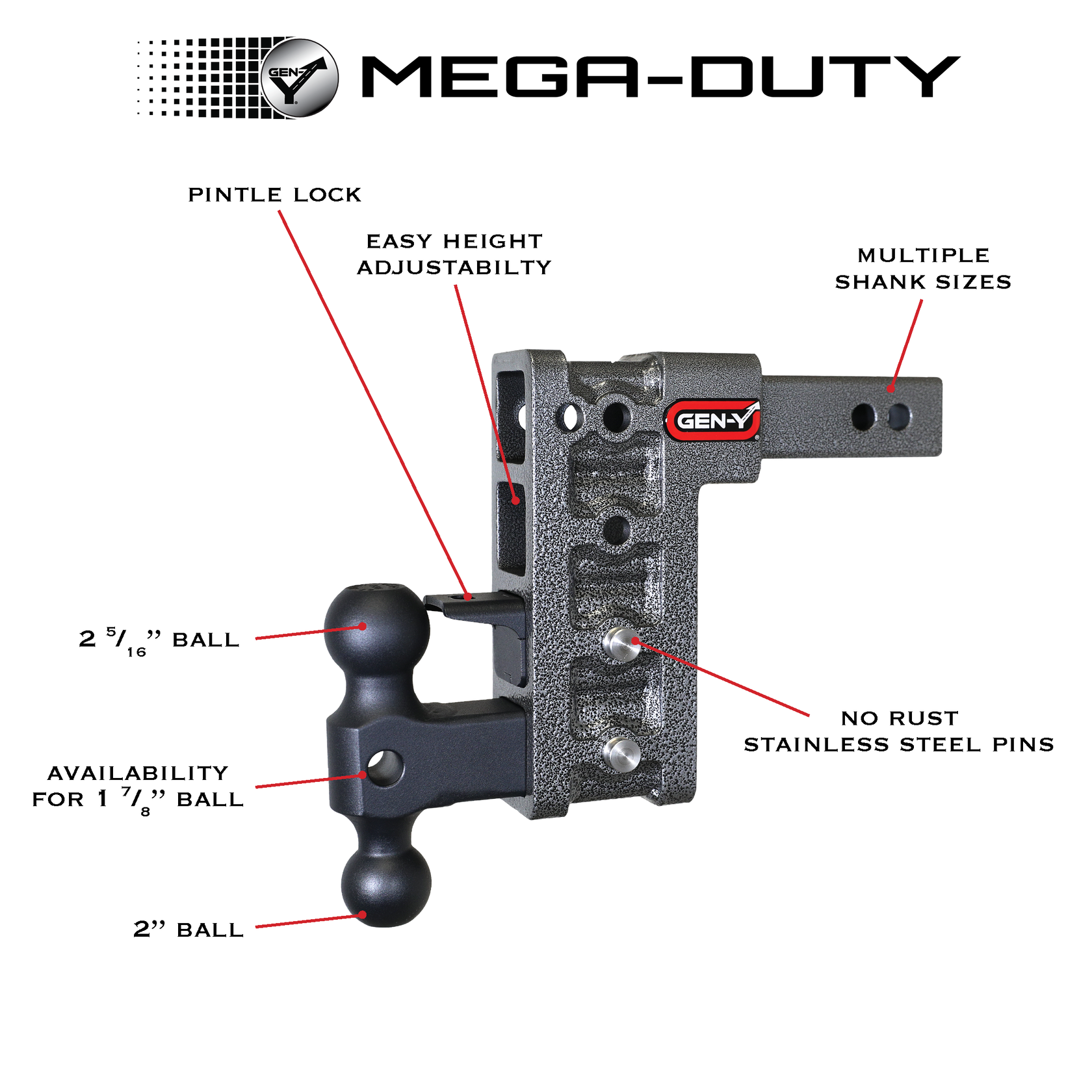 MEGA-DUTY 2" Offset Shank 2.5 Rise, 5" Drop 1.5K TW 10K Hitch Only
