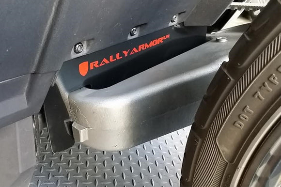 Rally Armor 15-24 Polaris Slingshot Rear Swingarm Black UR Mud Flap w/Green Logo (MOQ 200 PCS)