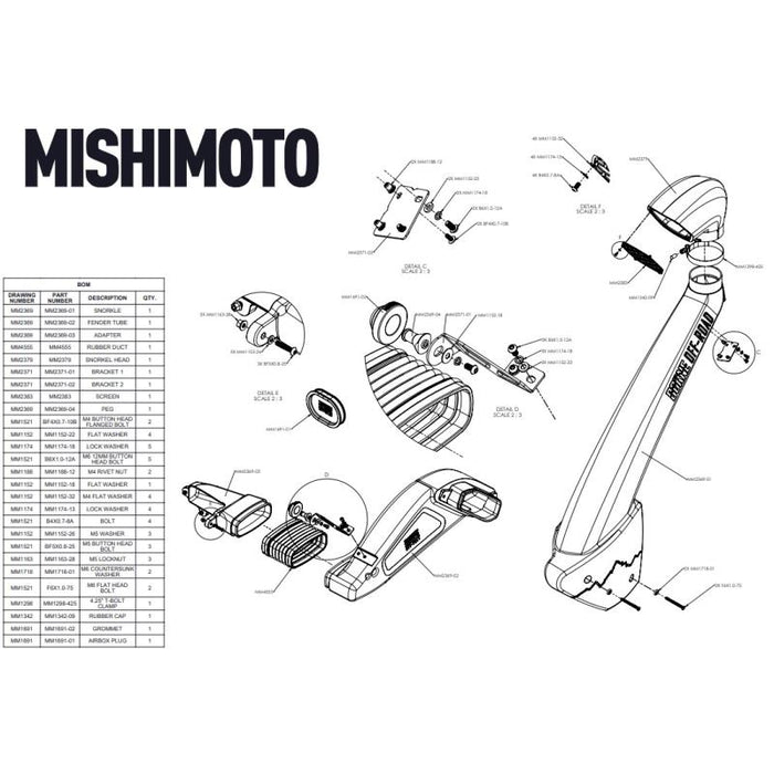 Mishimoto BORNE Off-Road 17-20 Ford F-150 Raptor 3.5L EcoBoost Snorkel - Micro-Wrinkle Black