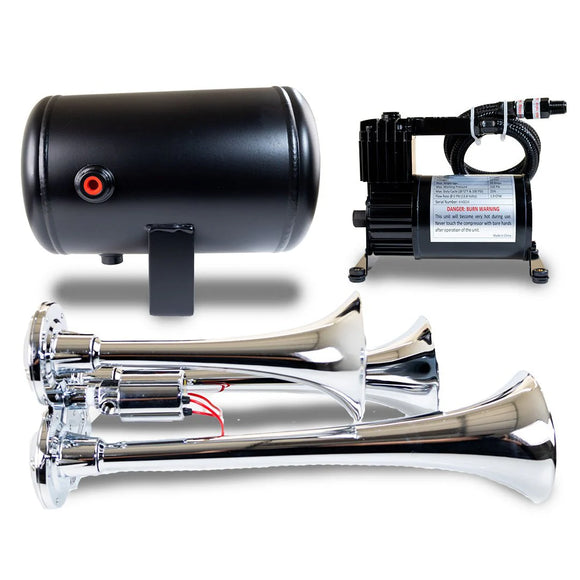 Kleinn Triple Chrome Horn Kit w/ 130 PSI Air Compressor / 1.0 gal Air Tank