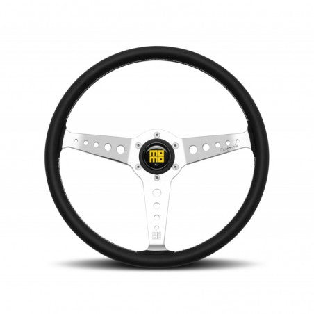 Momo California Steering Wheel 360 mm - Black Leather/White Stitch/Pol Spokes