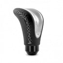 Momo Combat Evo Shift Knob - Black Leather, Silver Insert, Silver Stitching-1