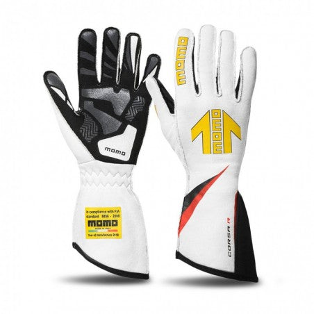 Momo Corsa R Gloves Size 13 (FIA 8856-2000)-White