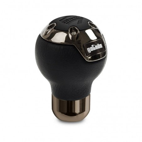 Momo Gotham Shift Knob - Black Leather, Dark Chrome Insert