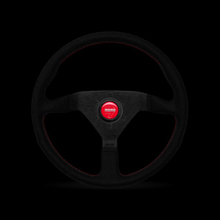 Momo Montecarlo Alcantara Steering Wheel 320 mm - Black/Red Stitch/Black Spokes