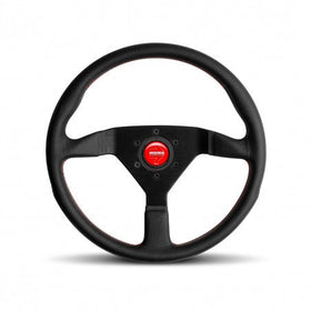 Momo Montecarlo Steering Wheel 350 mm - Black Leather/Red Stitch/Black Spokes
