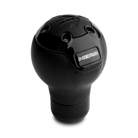 Momo Nero Shift Knob - Tall Black Leather, Black Chrome Insert