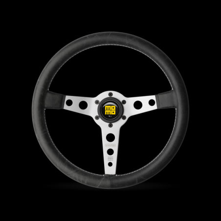 Momo Prototipo Steering Wheel 350 mm - Black Leather/White Stitch/Brshd Spokes