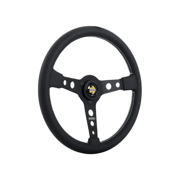 Momo Prototipo Steering Wheel 320 mm - Black Leather/White Stitch/Brushed Black Spokes