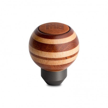 Momo Targa Heritage Shift Knob - Round Wood, Layered Mahogany and Beechwood, Leather Insert Top