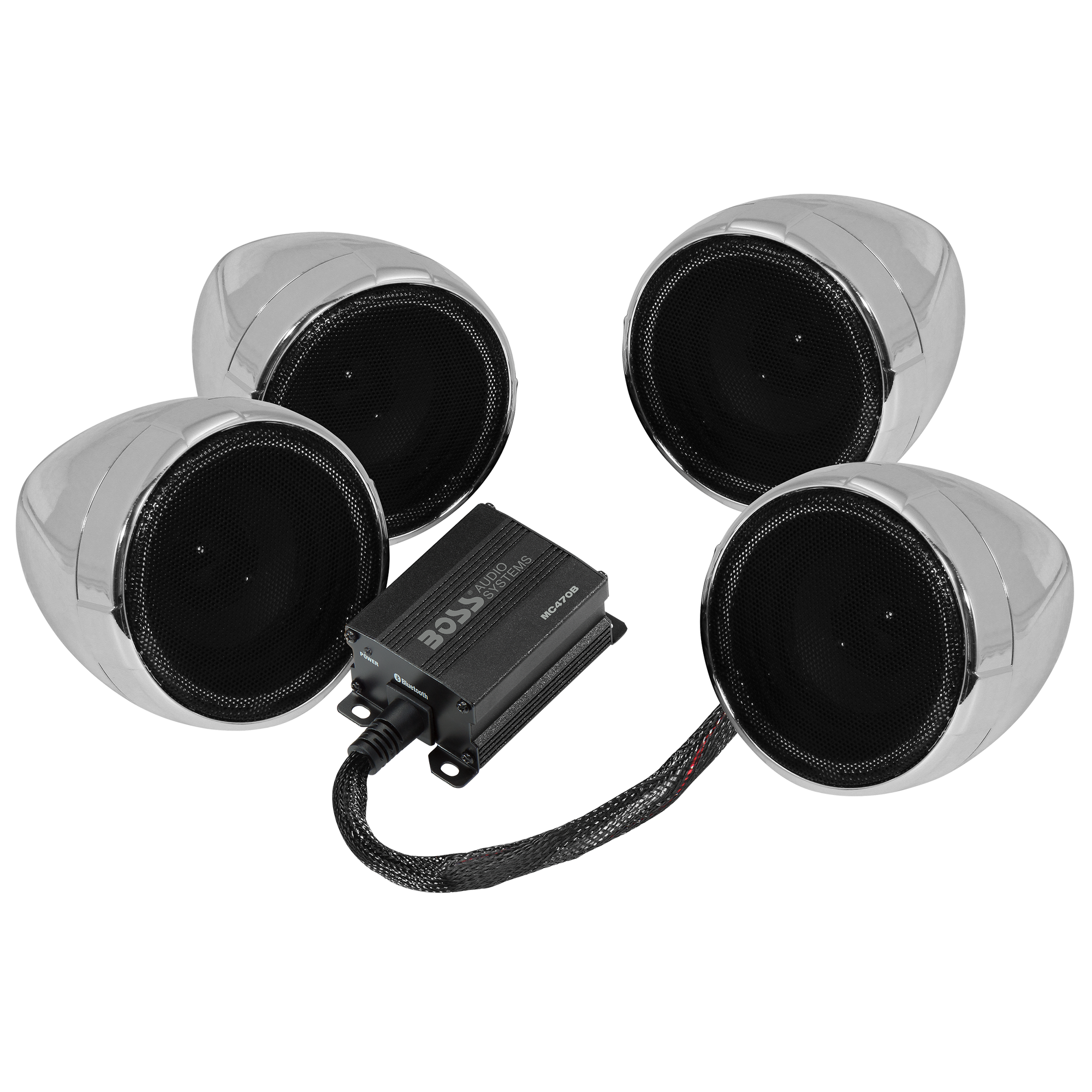 Boss Audio Systems Motorcycle Speaker Amplifier/ Bluetooth/ 3in Speakers Pair- Chrome