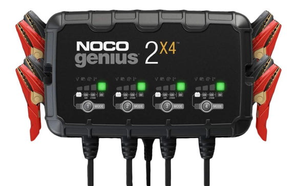 NOCO GENIUS2X4 Smart Battery Charger/Maintainer/Desulfator, 4-Bank, 8-Amp, 6V/12V