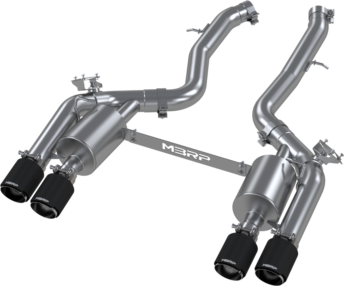 MBRP 18-22 BMW M2 Competition 3.0L T304 SS 3in Resonator-Back Exhaust Quad Rear w/ Carbon Fiber Tips