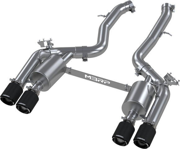 MBRP 18-22 BMW M2 Competition 3.0L T304 SS 3in Resonator-Back Exhaust Quad Rear w/ Carbon Fiber Tips