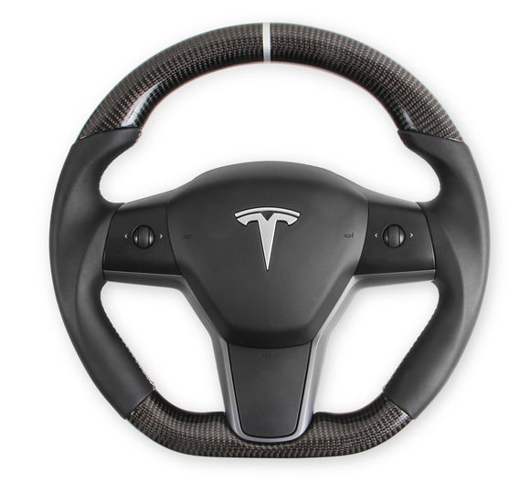 Rekudo Carbon Fiber Steering Wheel For Tesla Model 3 - With Leather Grips
