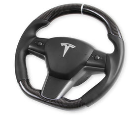 Rekudo Carbon Fiber Steering Wheel For Tesla Model 3 - With Leather Grips - 0