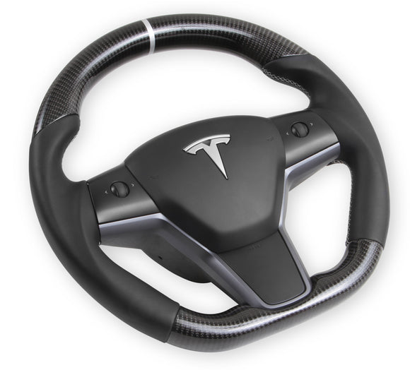 Rekudo Carbon Fiber Steering Wheel For Tesla Model 3 - With Leather Grips