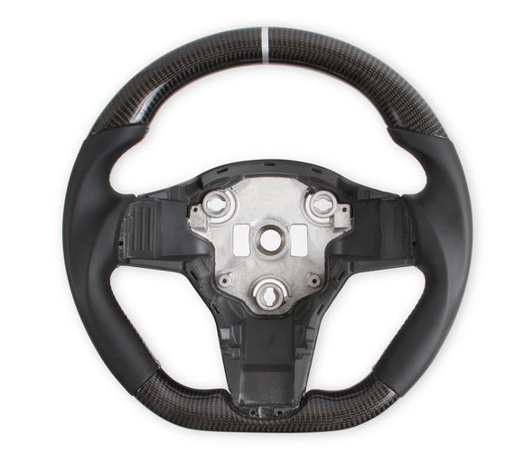 Rekudo Carbon Fiber Steering Wheel For Tesla Model 3 - With Leather Grips